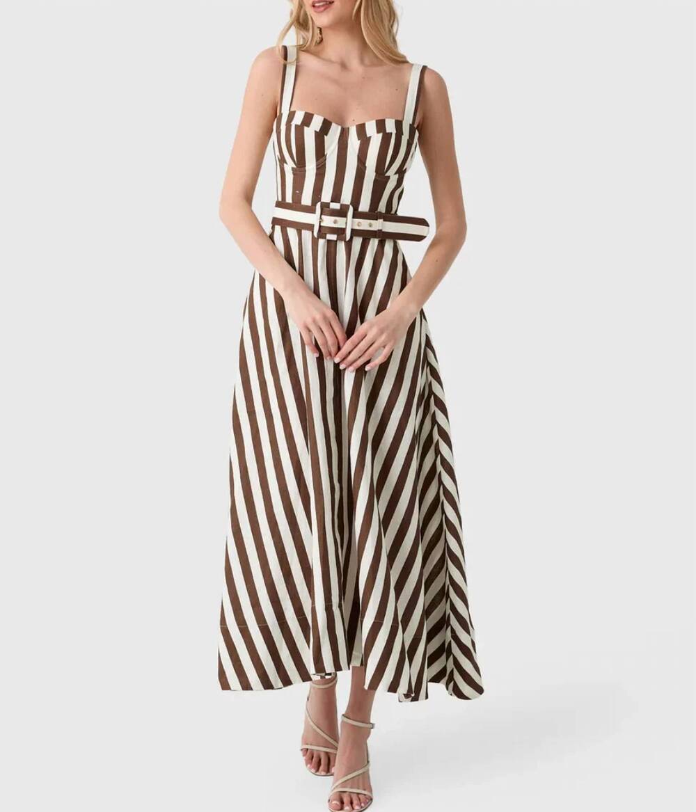 NEW CARA CARA calypso dress in brown ivory stripe